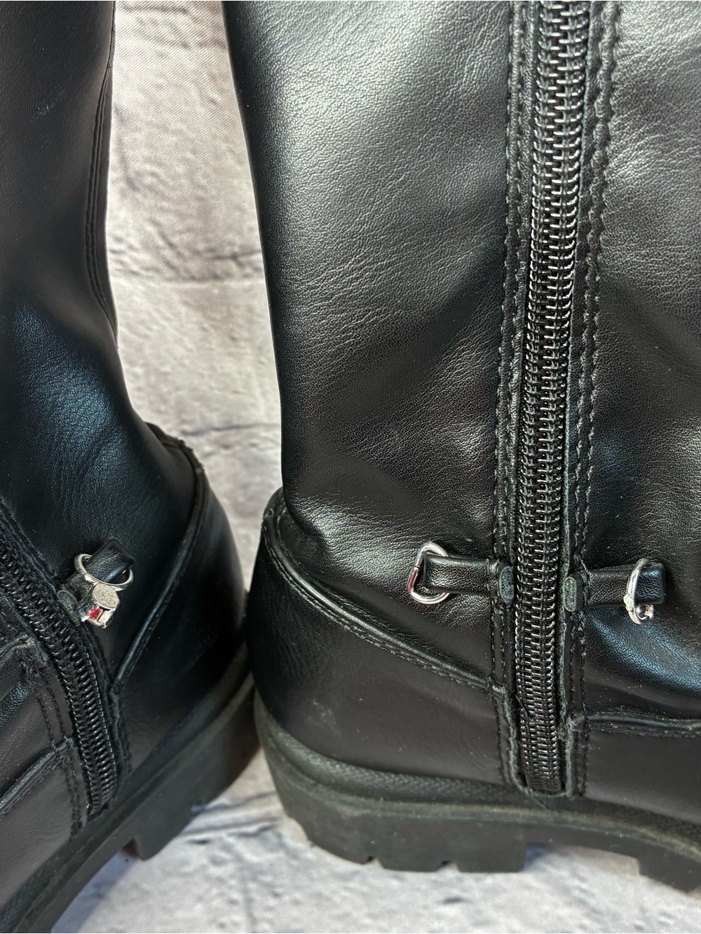 Steve Madden Girls Black Mid-Calf Zip-Up Pleather Lug Sole Boots Sz 11 AS IS GUC - Picture 9 of 11